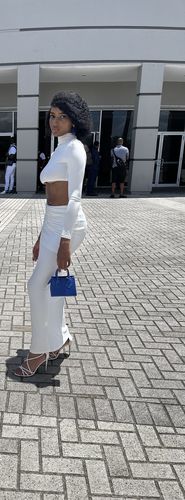 Customer photo review of High neck long sleeve ruched solid maxi skirt set