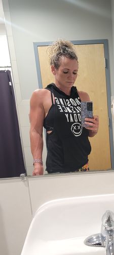 Customer photo review of Salty Savage “CHOOSING VIOLENCE TODAY” Sleeveless Muscle Tank Hoodie | Black