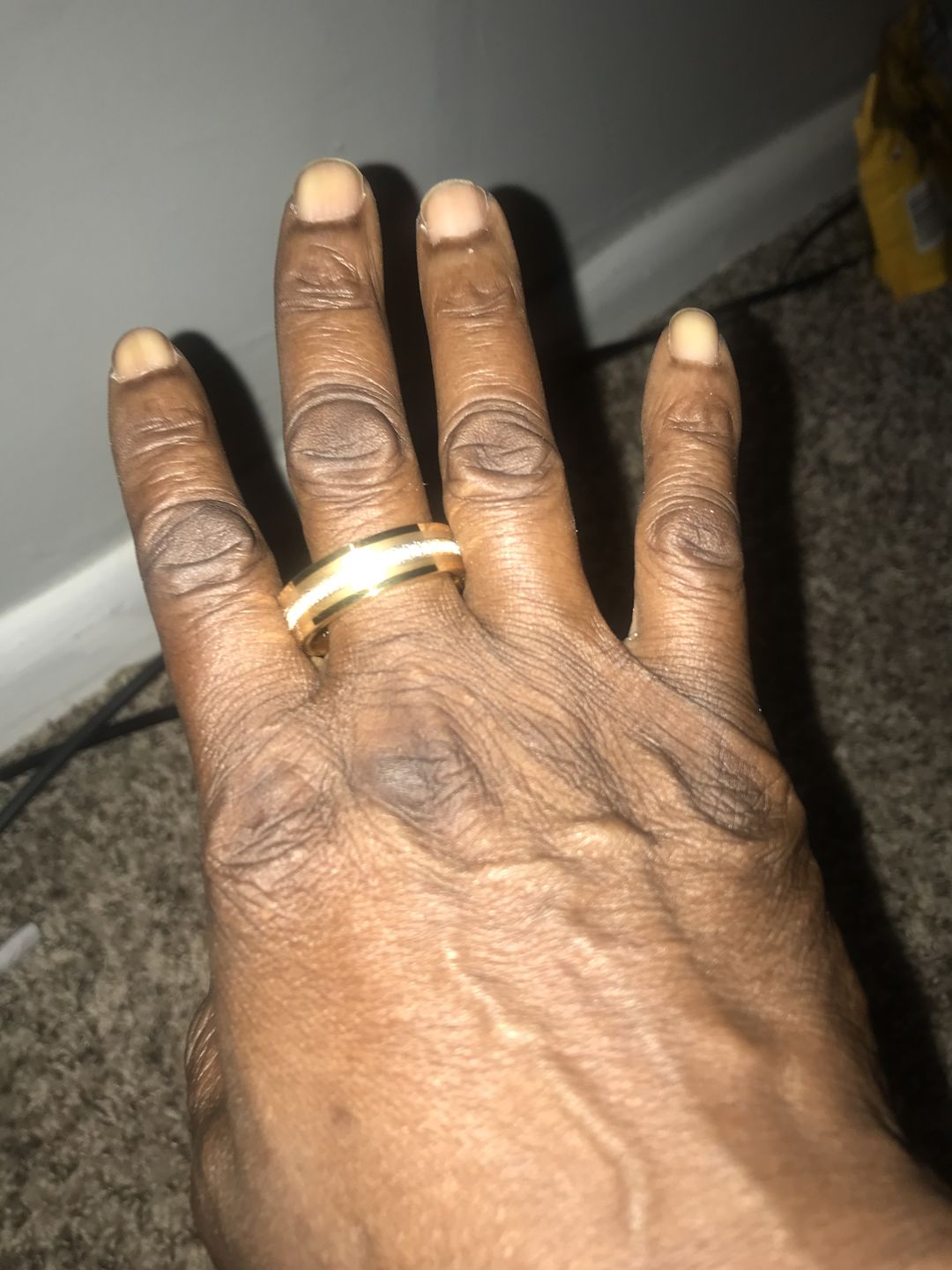 Customer photo review of 8mm - Men's Tungsten Wedding Band, CZ Diamond Ring, Comfort Fit Ring, Yellow Gold Ring,