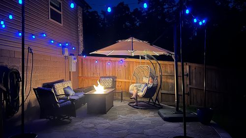 Customer photo review of 44" Propane Gas Fire Pit Table 50000 BTU Auto-Ignition with Windguard, Aluminium Tabletop, Brown