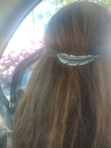 Customer photo review of Billy Long Sterling Silver Oxidized Feather Hair Barrette For Women
