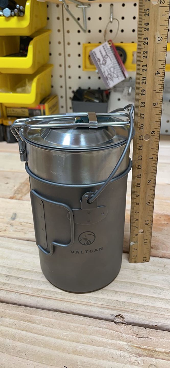 Customer photo review of Valtcan 900ml Titanium Pot 34 fl oz with Lid and Stuff Sack