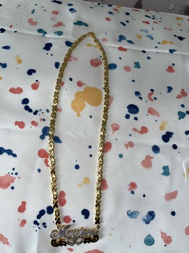 Customer photo review of The Double Plated Infinite Love Name Necklace with Hugs and Kisses Chain