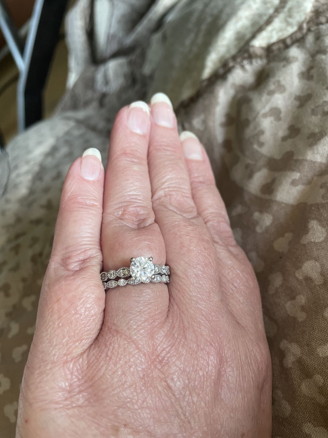 Customer photo review of Milgrain Marquise and Dot Moissanite Half Eternity Wedding Band Ring In Sterling Silver