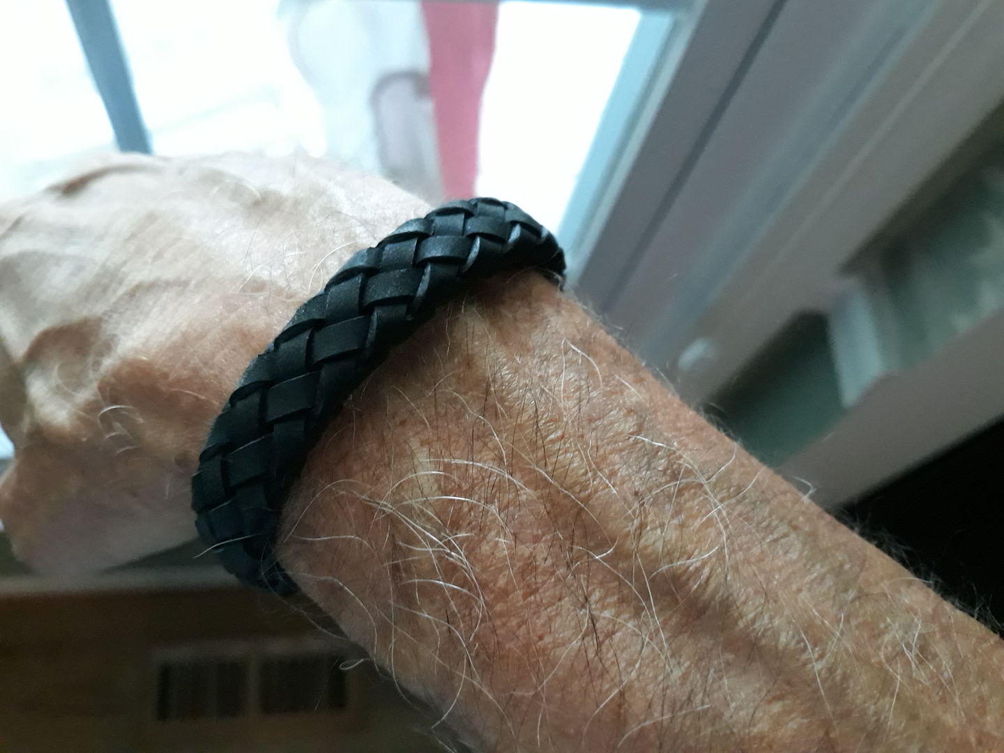 Customer photo review of 12mm Black Leather Engravable Bracelet