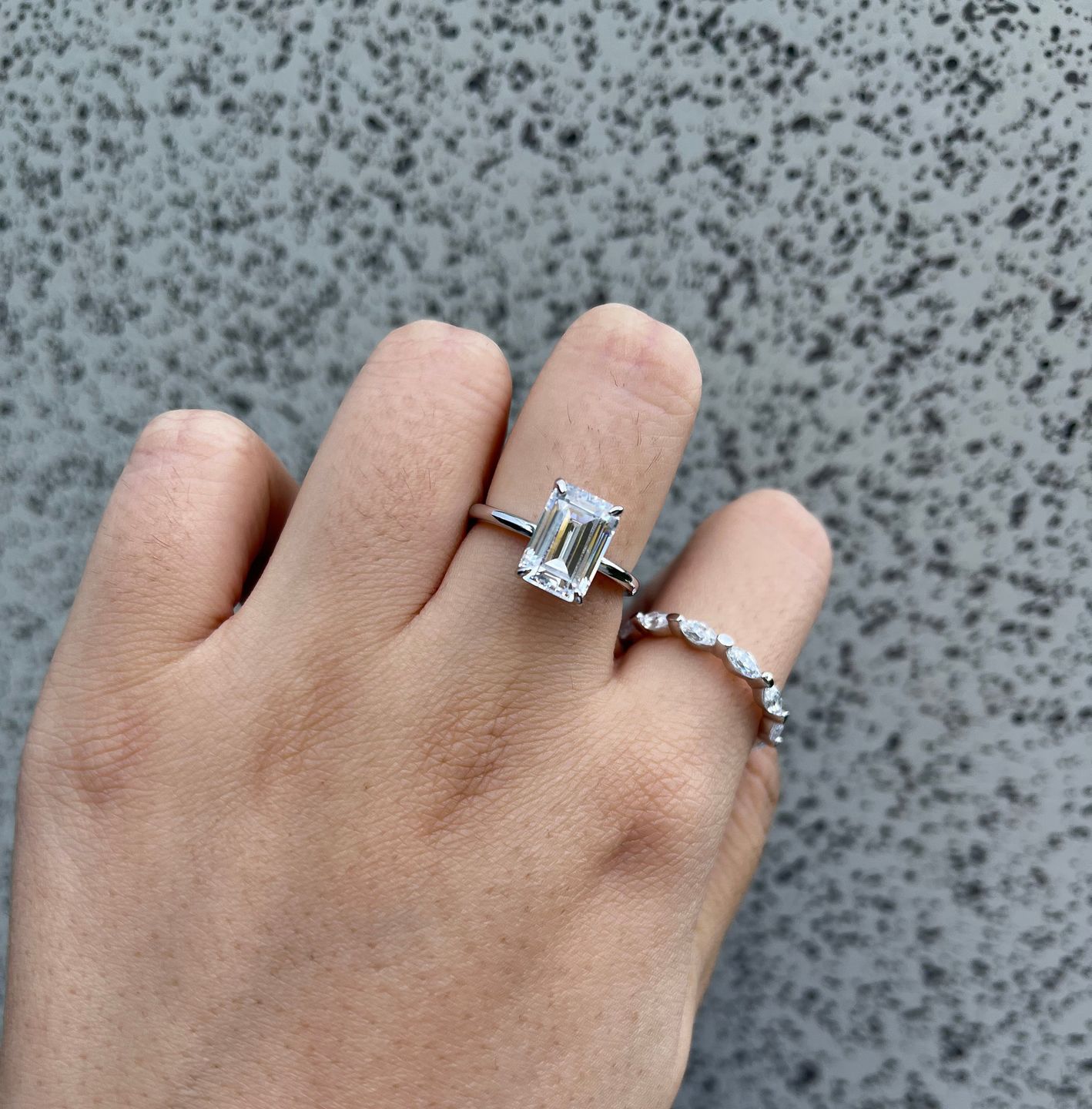Customer photo review of S925 Classic 3.5Ct/5.0Ct Emerald Cut Solitaire Engagement Ring Stackable Ring For Everyday Wear