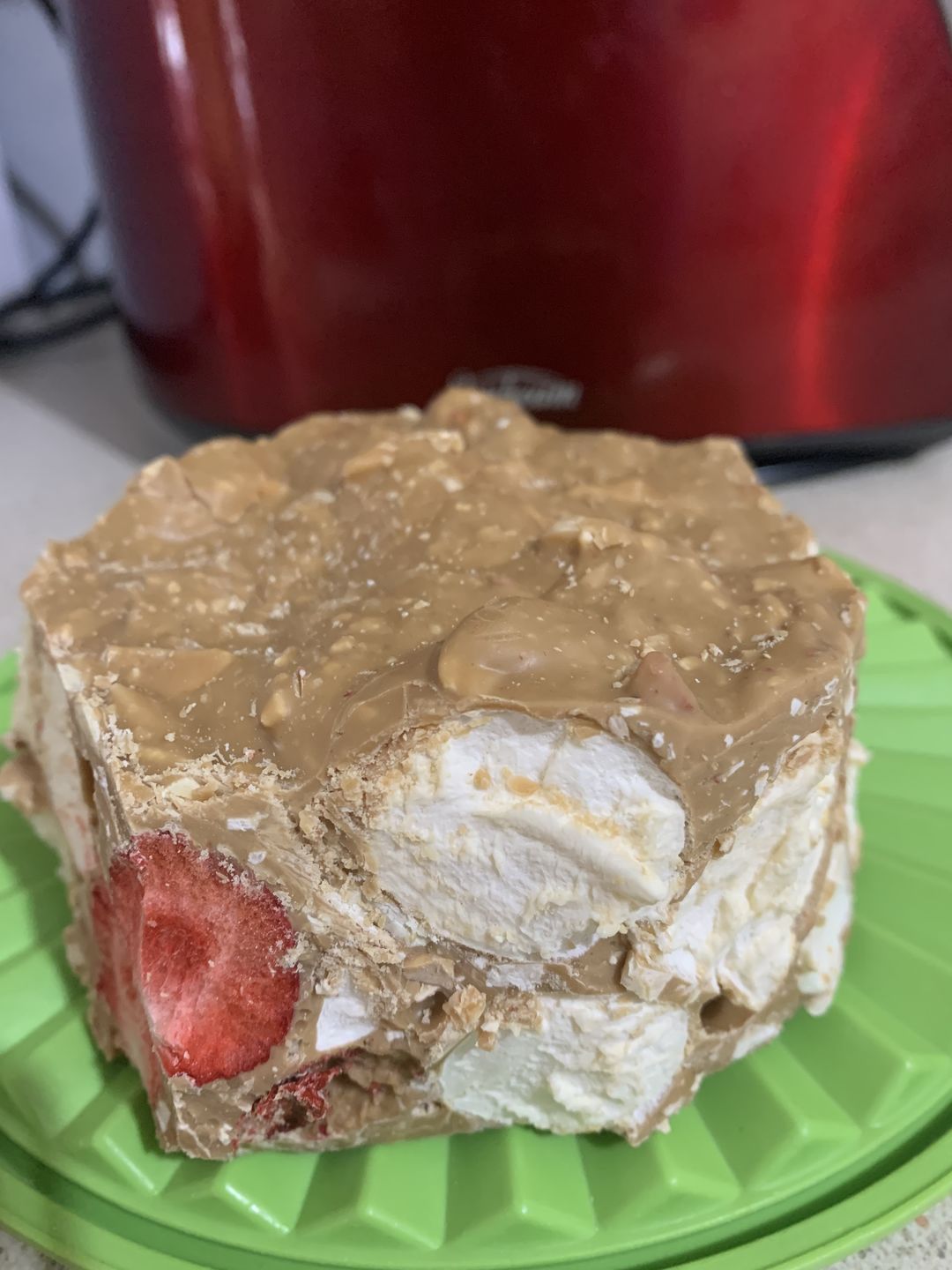 Customer photo review of Rocky Road Strawberries and Almond Caramel Chocolate Block 500g