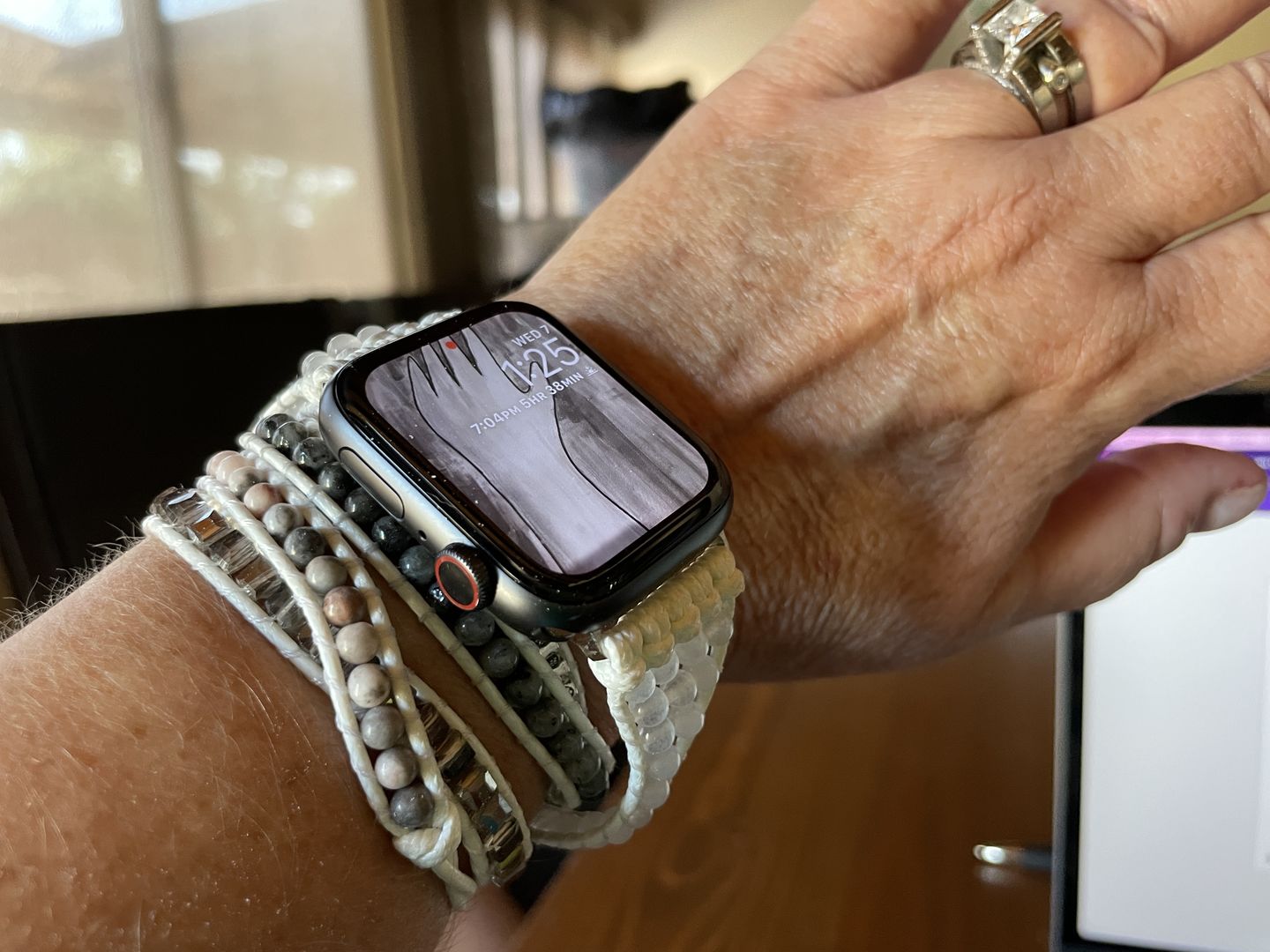 Customer photo review of White Labradorite Apple Watch Strap