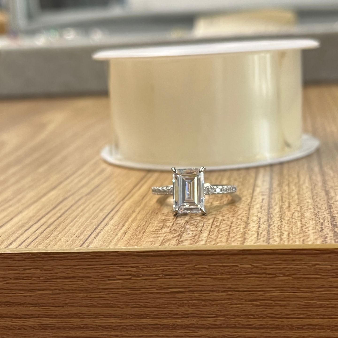 Customer photo review of Louily Classic Emerald Cut Engagement Ring In Sterling Silver