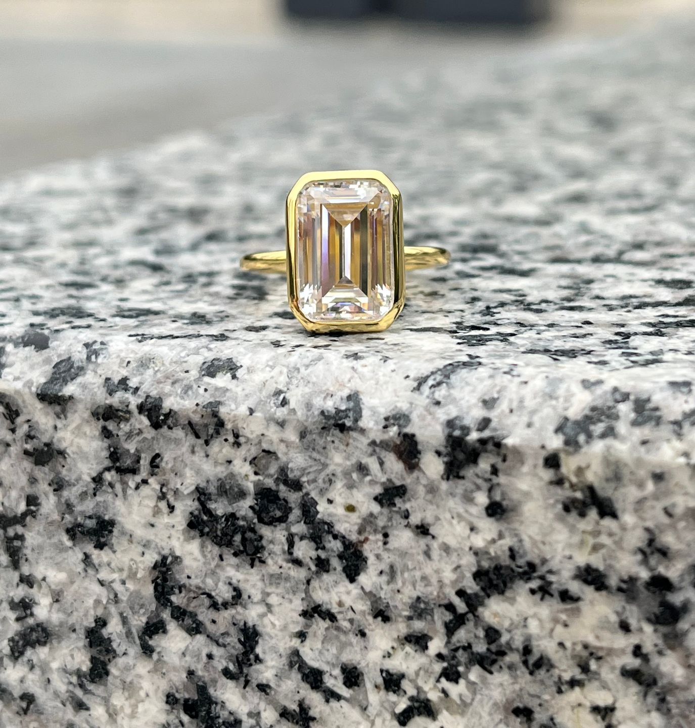 Customer photo review of Louily Unique Yellow Gold Emerald Cut Bezel Engagement Ring In Sterling Silver
