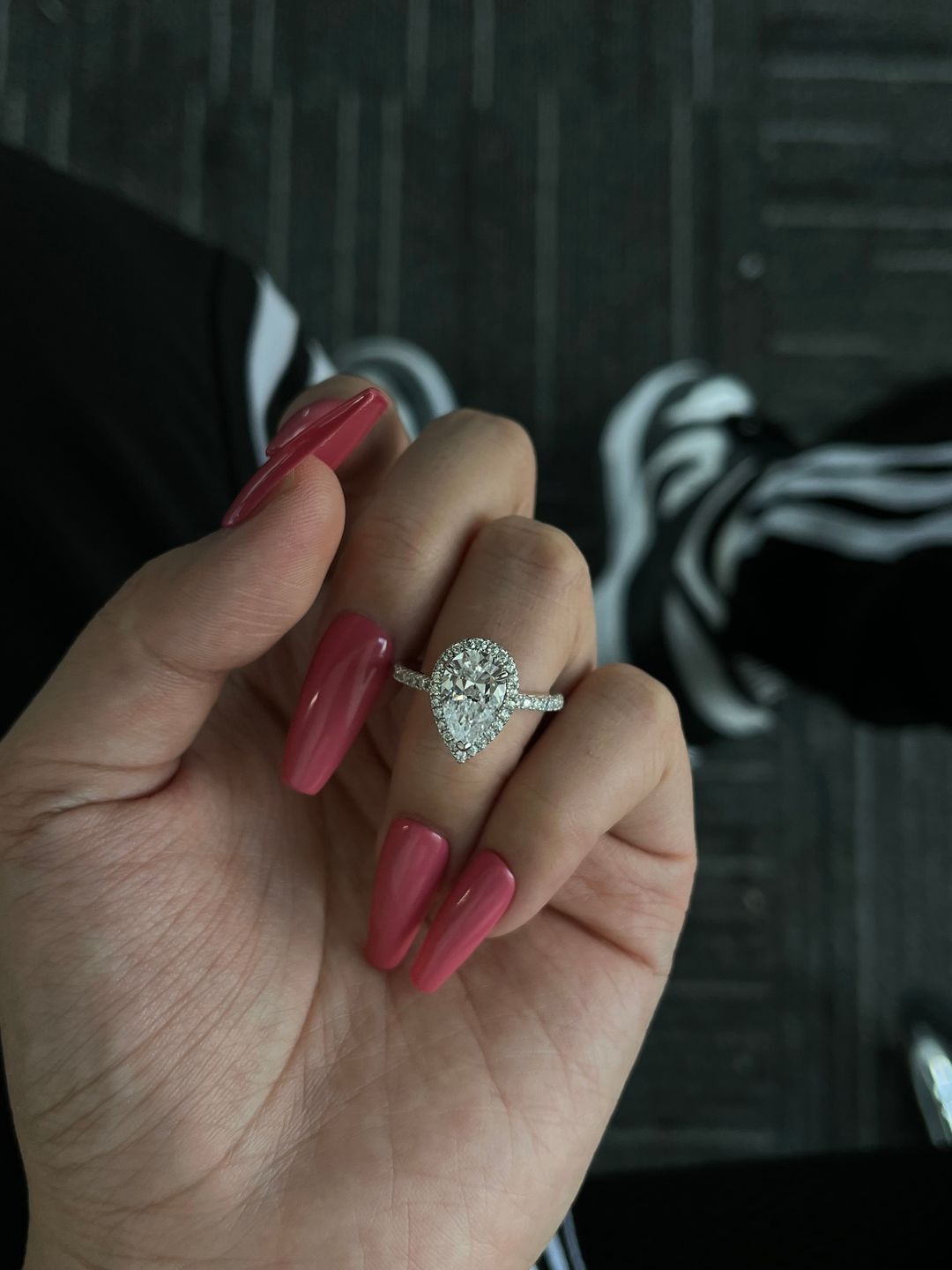 Customer photo review of S925 Halo 2.2Carat Pear Cut Engagement Ring In Sterling Silver Everyday Wearable Ring