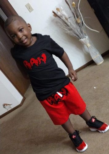 Customer photo review of Kids RAW Drip Red Chenille Crew Neck and Cotton Shorts Set - Black Tees / Red Shorts