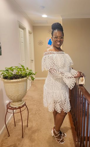 Customer photo review of Lace Cutout Off Shoulder Sweet Mini Dress