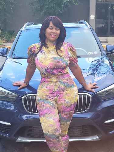 Customer photo review of Abstract Print Party Jumpsuit