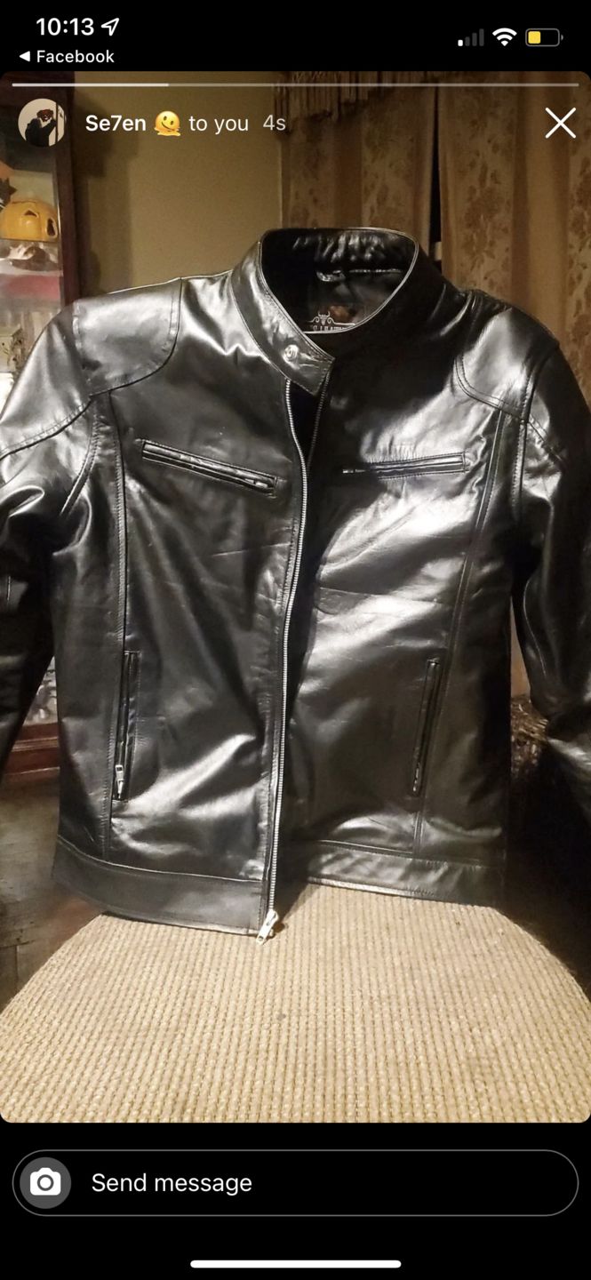 Customer photo review of Black Moto Leather Jacket