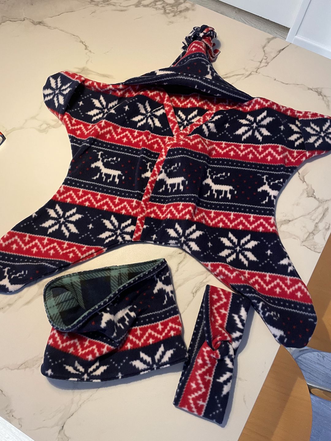 Customer photo review of Navy and Red Reindeer Anti Pill Polar Fleece Fabric