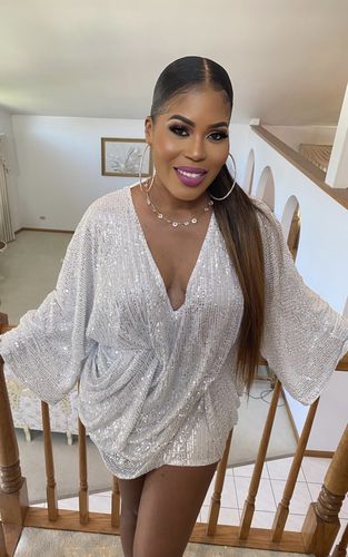 Customer photo review of Sequined Elegant V Neck Draped Mini Dress
