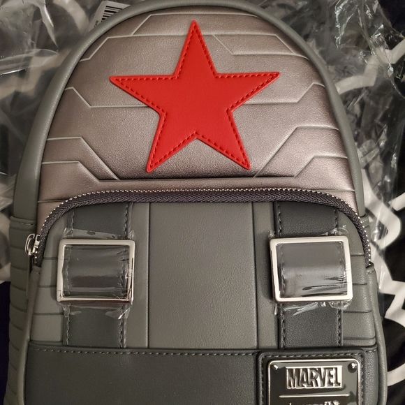 Customer photo review of Loungefly Marvel Winter Soldier Cosplay Mini Backpack