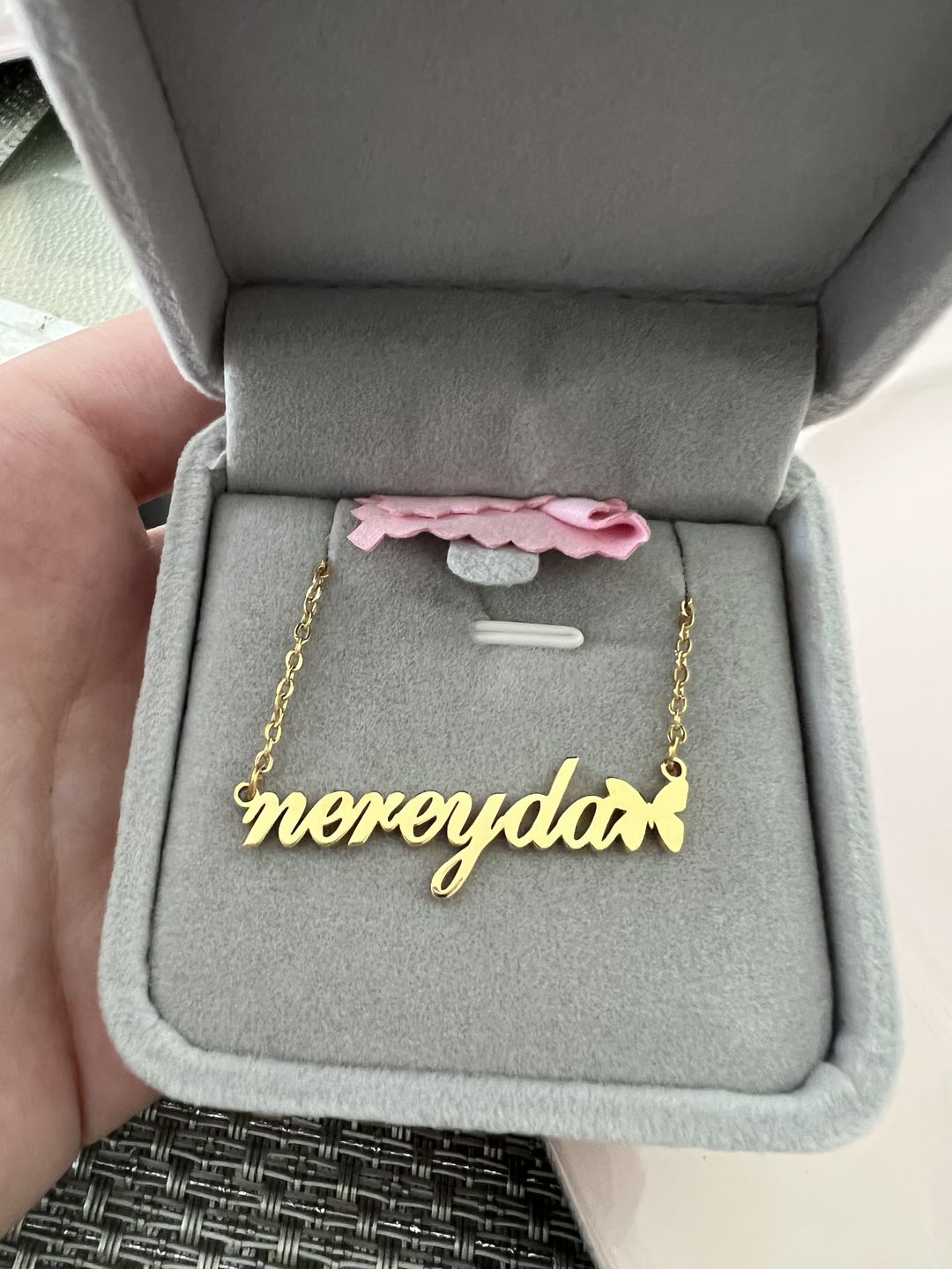 Customer photo review of Butterfly Name Necklace