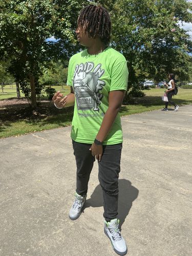 Customer photo review of Jordan 5 Green Bean DopeSkill Green Bean T-shirt Paid In Full Graphic
