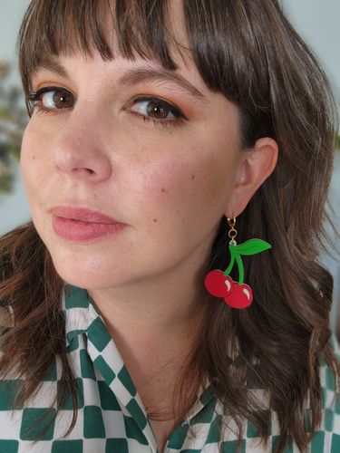 Customer photo review of Cherry Dangle Earrings