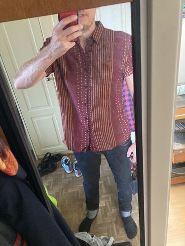 Customer photo review of Chemises rayées à manches courtes en coton respirant pour hommes