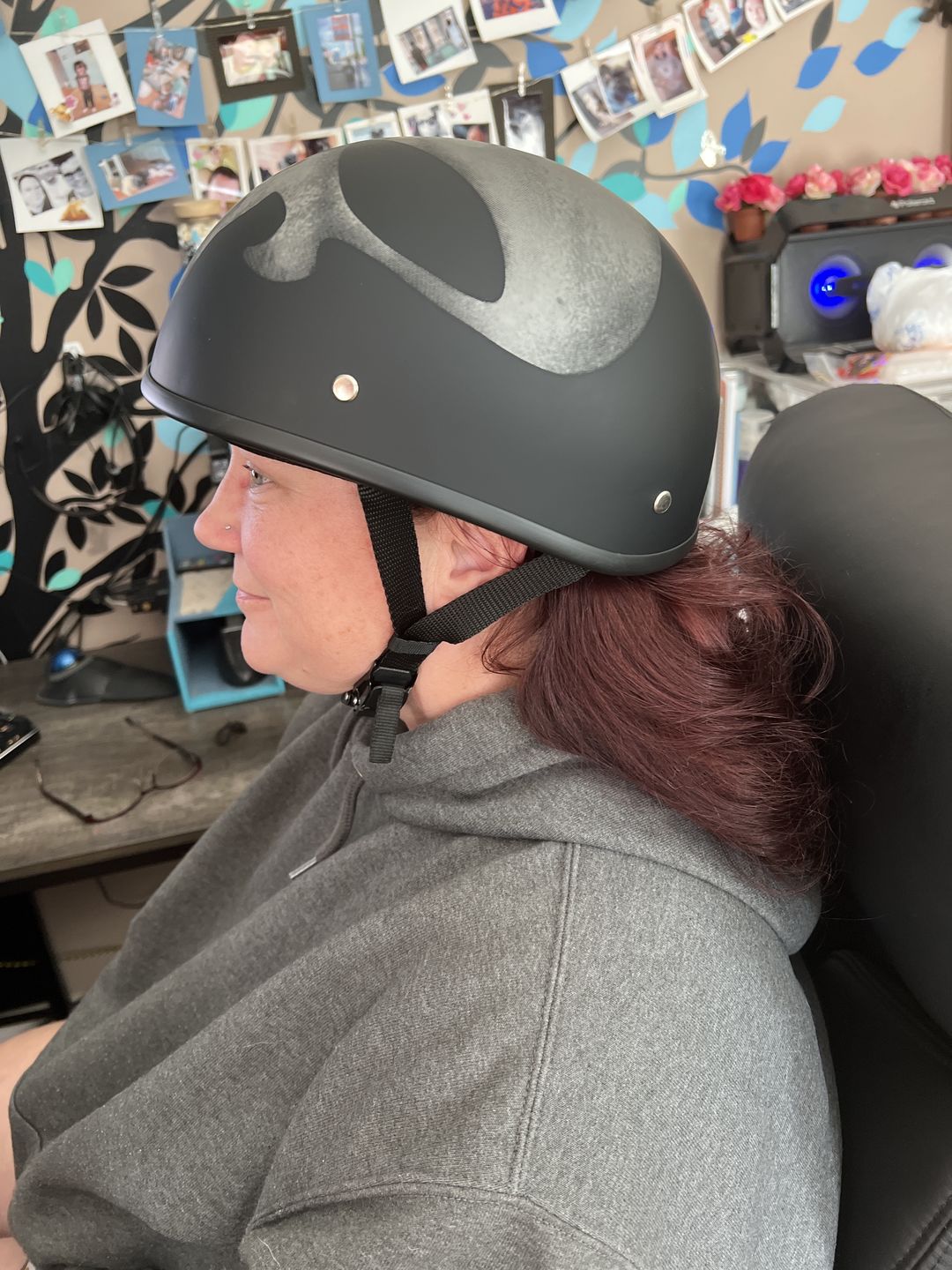 Customer photo review of Smallest Beanie Helmet - Skull Retro