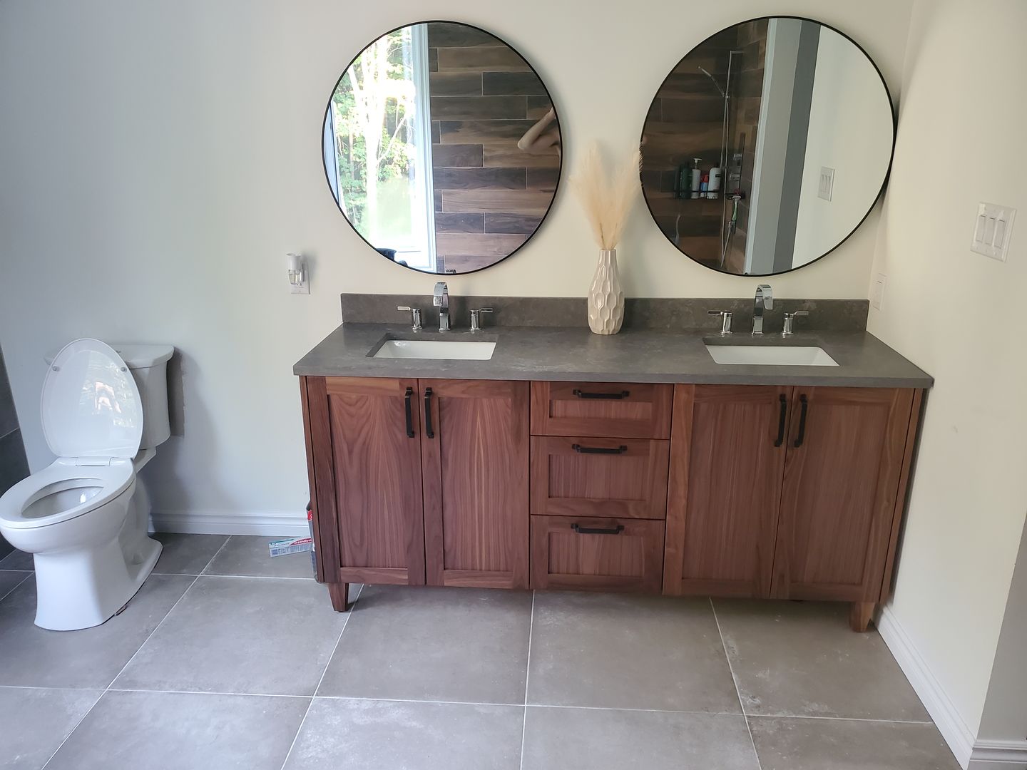 Customer photo review of Bridgeport 72" American Black Walnut Bathroom Vanity, Double Sink