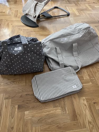 Customer photo review of Pack completo - bolsa M, bolsa XL y Neceser Rayas Gris y Blanco o Topos