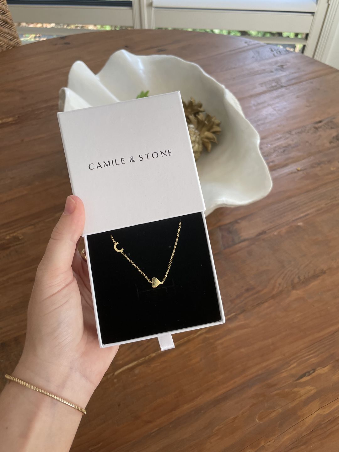 Customer photo review of Sideways Initial Letter Solid Heart Necklace