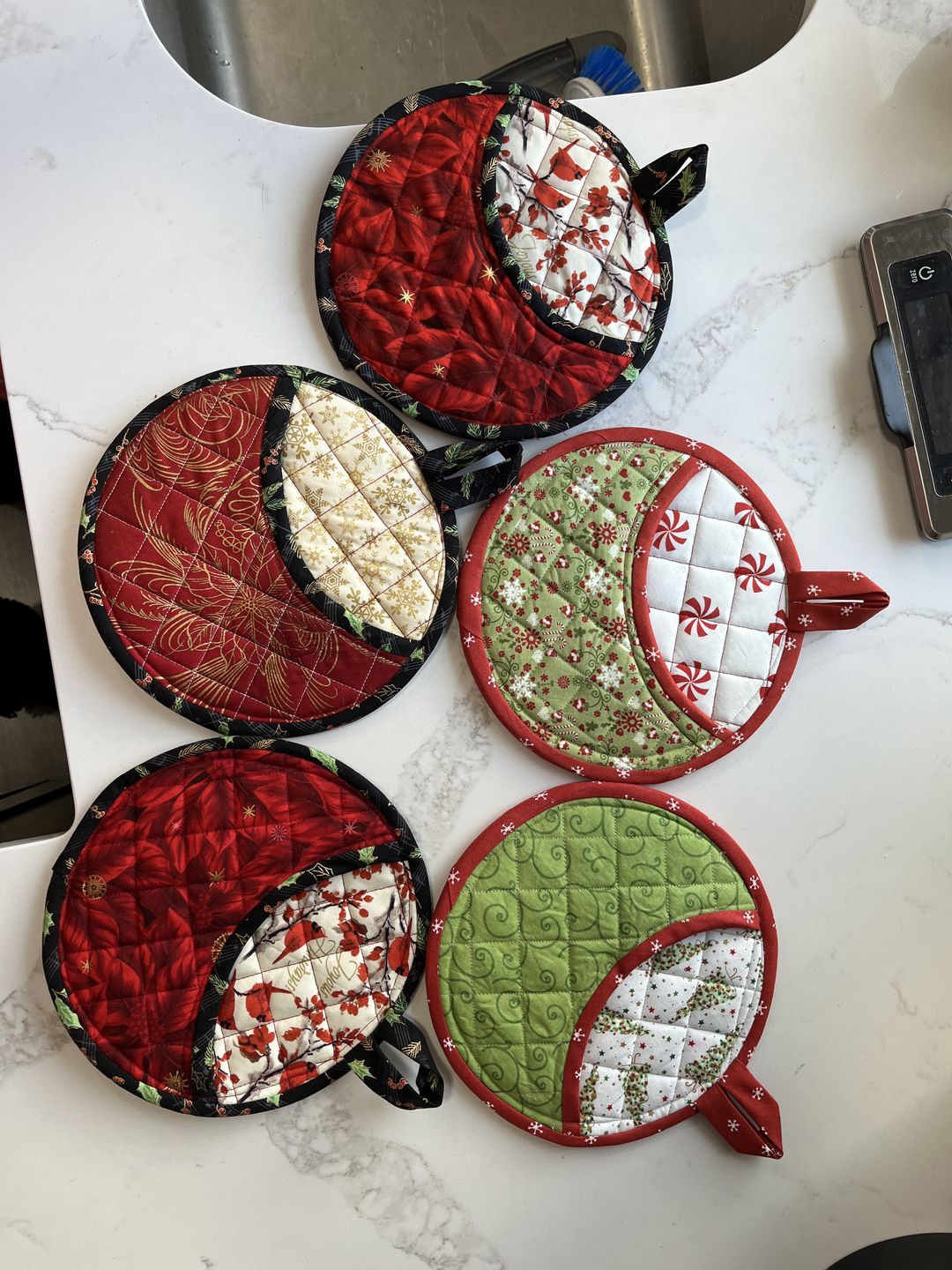 Customer photo review of Quilted Potholder Parade Sewing Pattern with Holiday Version | Digital PDF