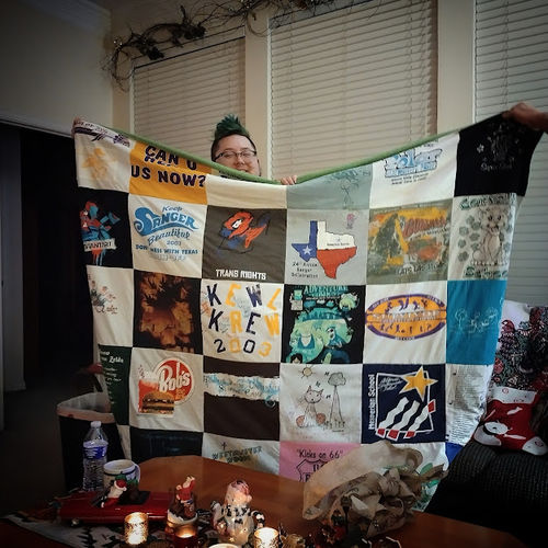 T-shirt quilt with social justice, community engagement themes by JUNE from TX