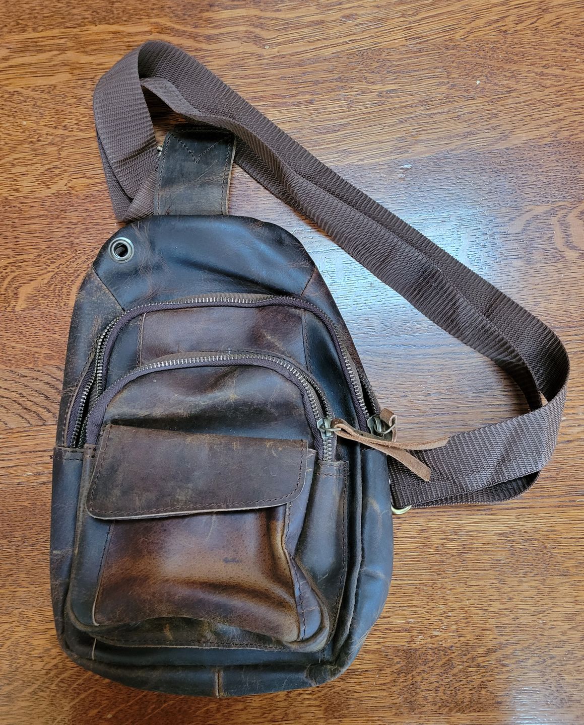 Customer photo review of Cowhide Leather Sling Bag