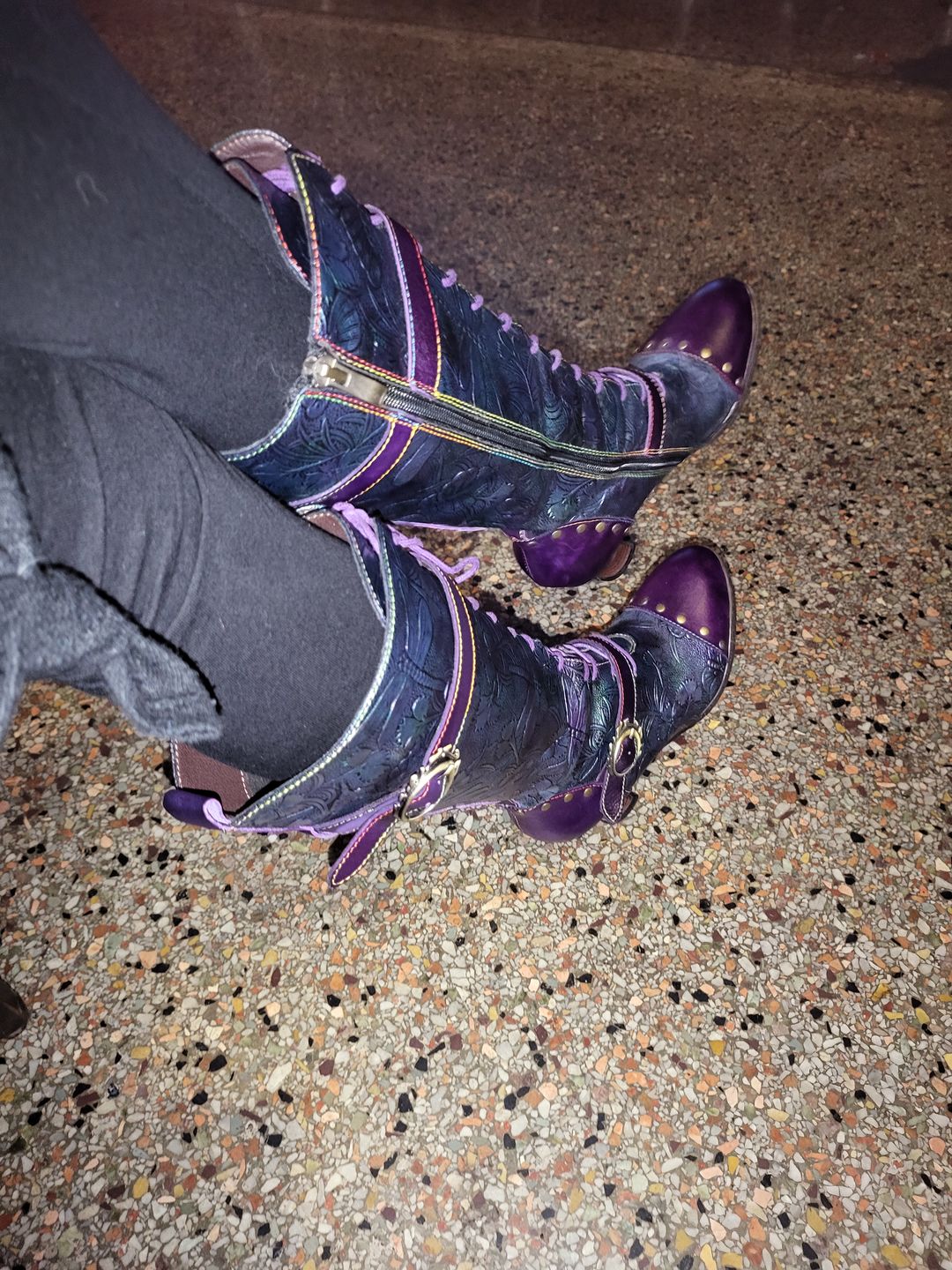 Customer photo review of Warm Embossed Real Leather Dragonfly Boots