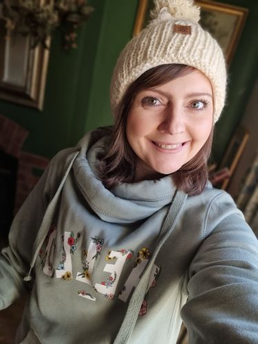Customer photo review of Floral Sage Hello Cowl Neck Hoodie