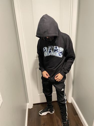Customer photo review of RARE Camo Baby Blue Chenille Hoodie