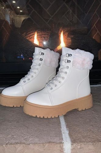 Customer photo review of Staying Warm Faux Fur Trim Combat Booties