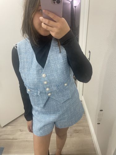 Customer photo review of Tweed Faux Pearl Button Vest