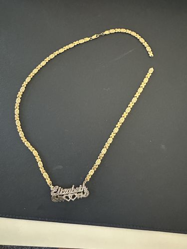 Customer photo review of The Double Plated Infinite Love Name Necklace with Hugs and Kisses Chain