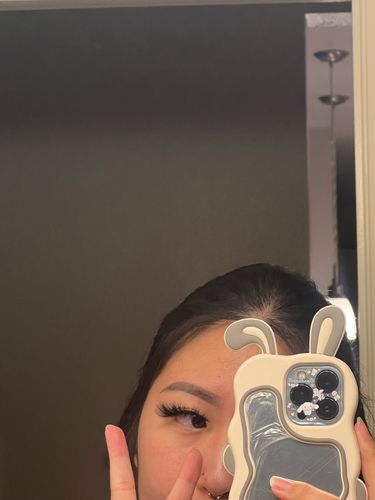 Customer photo review of 3D Bunny Make Up Mirror Grey iPhone Case