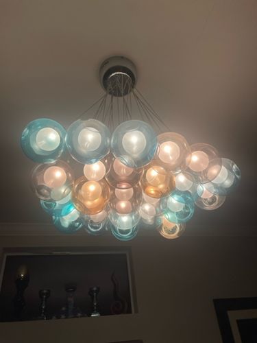 Customer photo review of Cluster Glass Pendant Lights with Multi-Color Globes