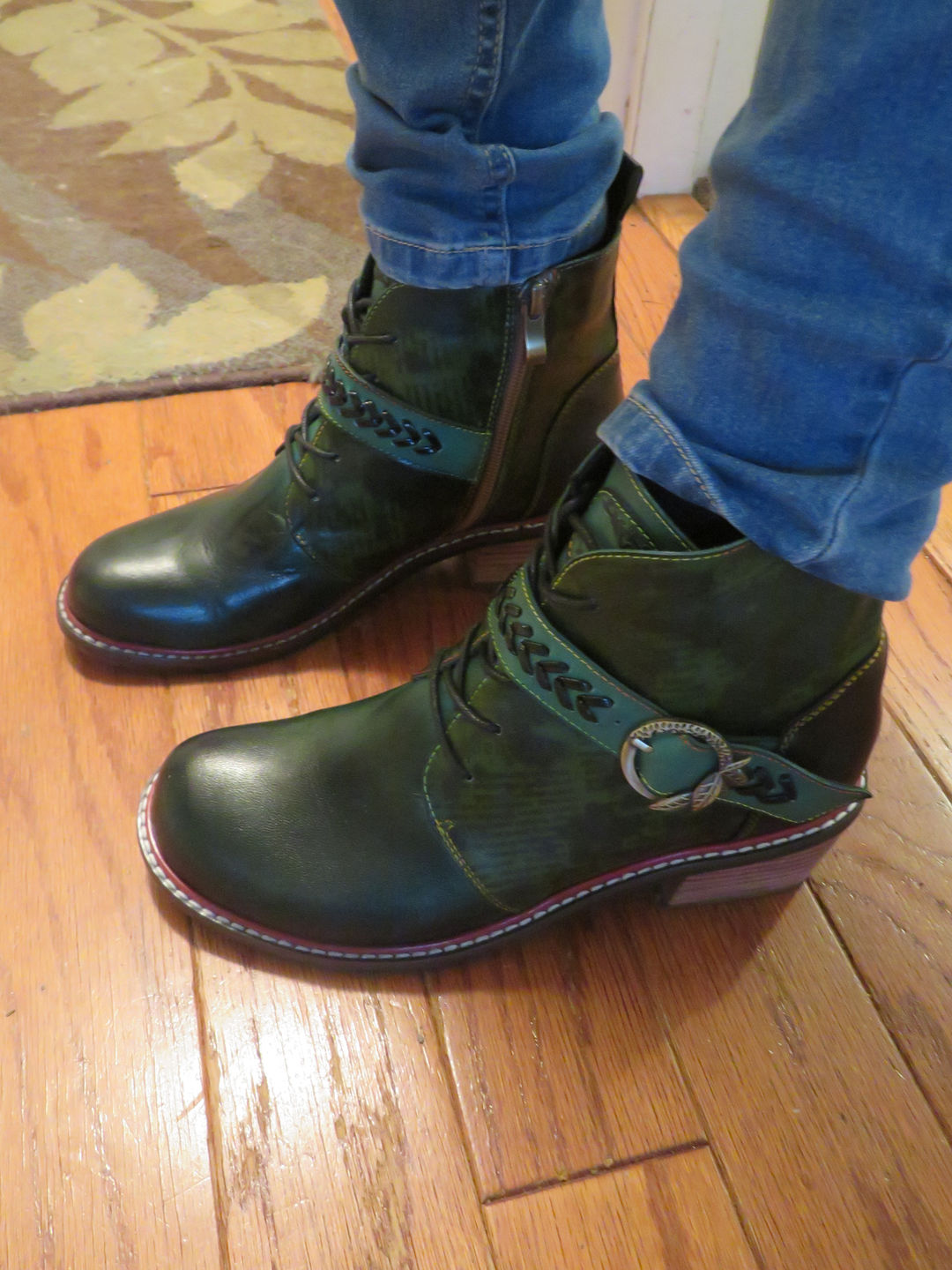 Customer photo review of Retro Casual Style Strap Low Heel Booties