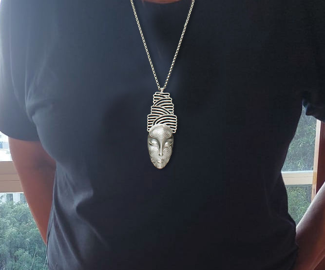 Customer photo review of The Dreamer colored sterling silver pendant, ethnic design