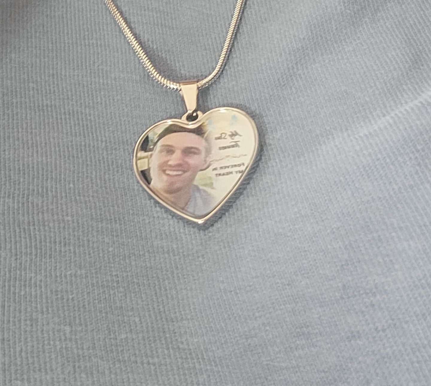 Customer photo review of Custom Name Heart Photo Memorial Necklace