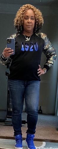 Customer photo review of Camo Sequins Sleeve 1920 Sweatshirt- FINAL SALE