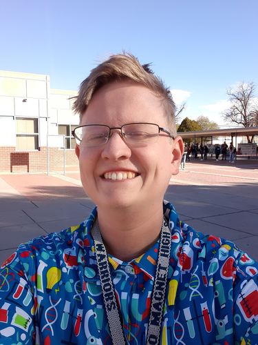 Customer photo review of Science Lab Blue Science Button Up Shirt