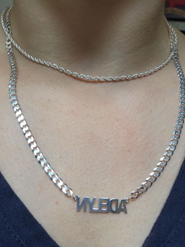 Customer photo review of Block Mini Name Necklace with Cuban Chain