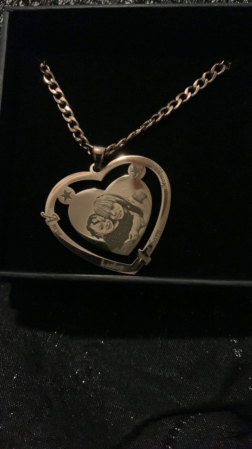 Customer photo review of Photo Engraved Heart Necklace
