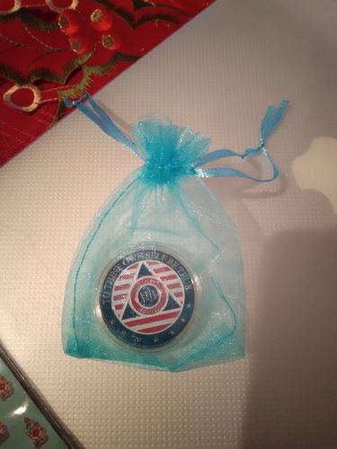 Customer photo review of 29 Year Patriotic Stars and Stripes AA/NA Recovery Medallion - 40mm Fancy Chip/Coin - Red/White/Blue