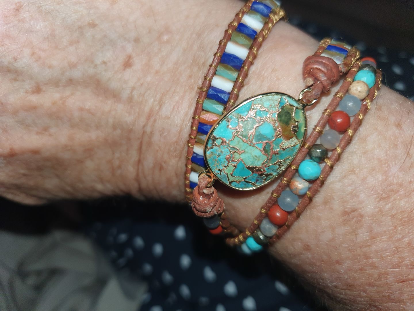 Customer photo review of Natural Turquoise & Jasper Wrap Bracelet